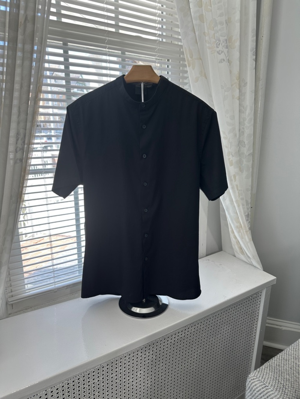 ASOS Men’s Black Short Sleeve Mandarin Collar Dress Shirt